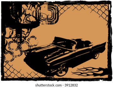 grunge frame with exotic car vector