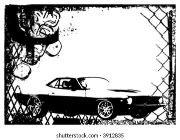 Grunge Frame With Exotic Car Vector