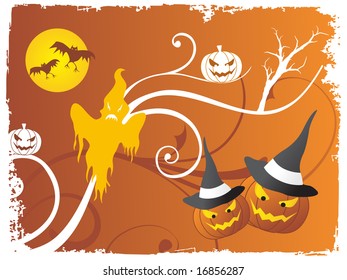 grunge frame with funky halloween cartoon characters