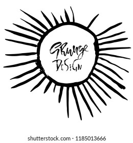 Grunge frame with graphic sunbeams. Vector illustration.
