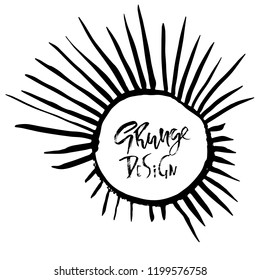 Grunge frame with graphic sunbeams. Vector illustration.