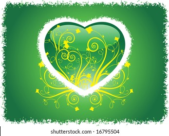 corazón de marco grueso con fondo verde, papel tapiz