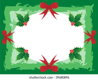 Grunge frame with holly branches and ribbons, place for a photo