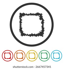 Grunge frame icon. Set icons in color circle buttons
