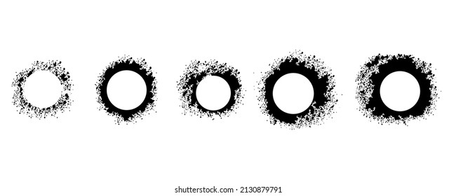 Grunge frame. Imprint round circle oval spraing border. Splash texture. Stock vector illustration on a white background.