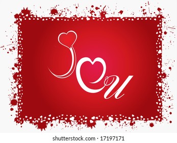 grunge frame with love notes on red grunge background, illustration