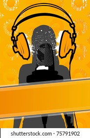 Grunge frame with microphone and singer