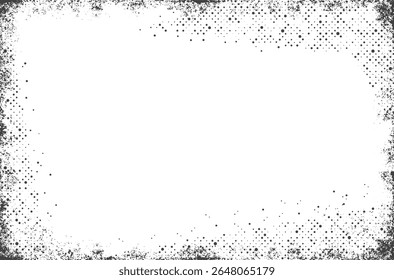 Grunge frame on a white background. Old frame with dust texture. Grunge texture with halftone dots. 