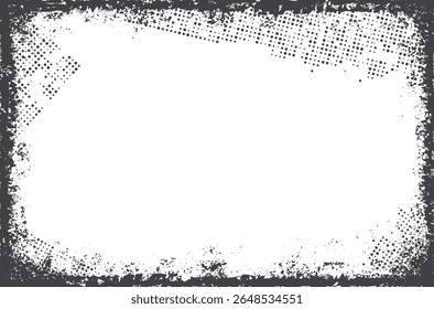 Grunge frame on a white background. Old frame with dust texture. Grunge texture with halftone dots. 