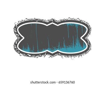Grunge frame with ornament of lines and curls. Abstract vector template.