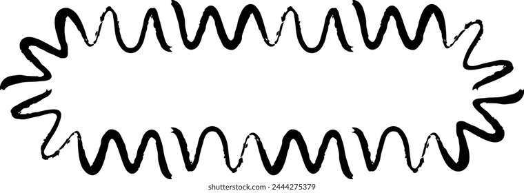 Grunge frame rectangle wave outline elongated texture element border shape icon, decorative doodle for design in vector illustration
