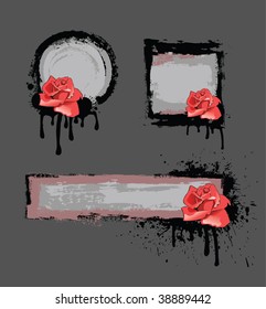 Grunge frame with red rose end drop