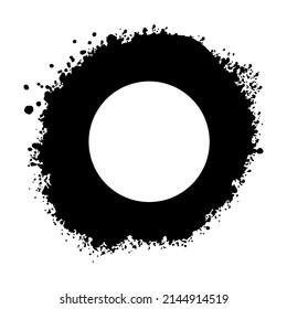 Grunge frame. Round circle Imprint oval border. Splash texture. Stock vector illustration on a white background.
