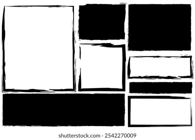 Grunge frame set. Abstract borders. Distressed black shapes. Vector illustration.