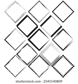 Conjunto De Molduras Do Grunge. Desenhos de bordas angustiados. Quadros quadrados ásperos. Símbolos de decoração vetorial.