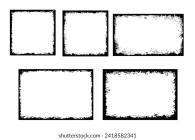 Grunge frame set. Grunge square border. Ink empty black boxes. Vector illustration isolated on white background.