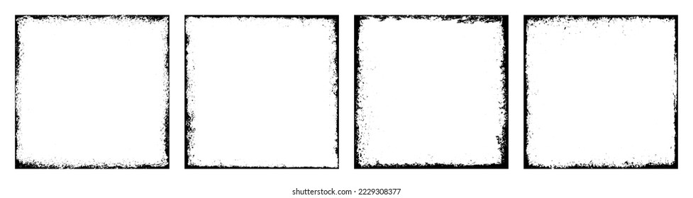 Grunge frame. Set of square frames. Empty black boxes. Vector illustration isolated on white background.