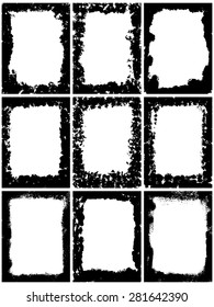 Grunge frame set texture, Abstract design template. Stock vector collection, chalk.