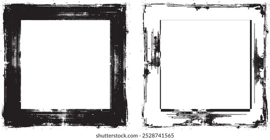 grunge frame set for your text,  two black and white frames with grunge paint, 
