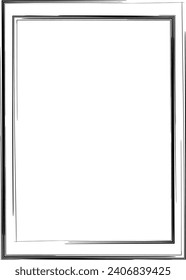 Grunge frame shape icon, vertical rectangle decorative vintage border doodle element for simple banner design in vector illustration
