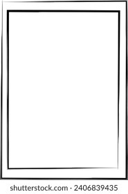 Grunge frame shape icon, vertical rectangle decorative vintage border doodle element for simple banner design in vector illustration
