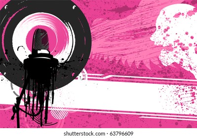 Grunge frame with speaker, microphone and singer