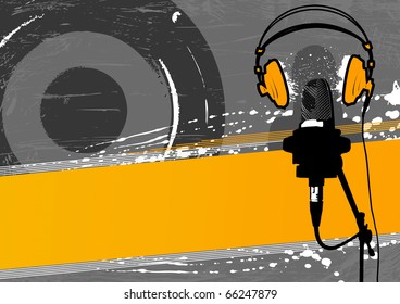 Grunge frame with speaker, microphone and singer