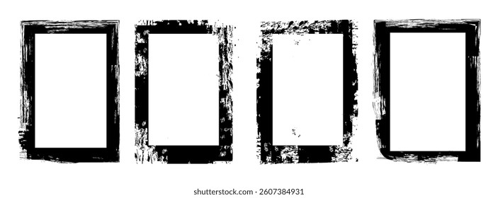 Grunge Frame of square and rectangle shapes. Hand drawn abstract frame set. Ink brush strokes mess. Design for poster, banner, card Etc.