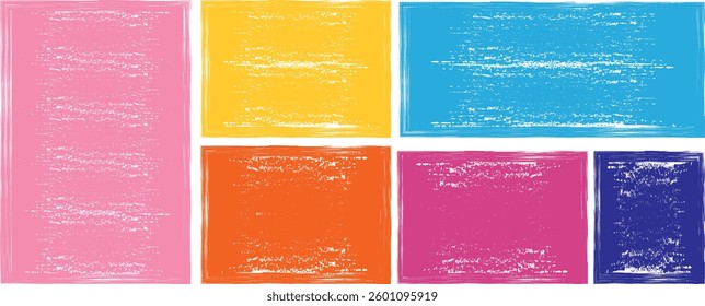 Grunge frame, text box, hand drawn crayon coloring brush. Grunge style set of square and rectangle shapes .Vector illustration isolated on white background.