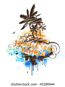 Grunge frame for text with palms