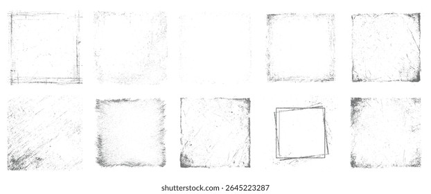 Conjunto de textura de moldura grunge com bordas quadradas angustiadas e bordas desenhadas à mão. Sobreposições abstratas com efeito vintage usado para cartazes, fotos e fundos criativos. Ideal para rústico, retro e anti