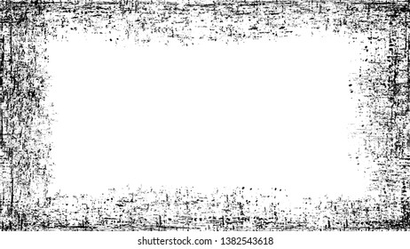 Grunge Frame of Watercolor Dry Brush Strokes and Stripes. Distressed Grungy Border Design. Frame with Overlay Rust Metal Texture. Monochrome Banner Design Background.