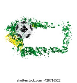 grunge frame, yellow, green, colors of the Brazilian flag, soccer ball in grungy style