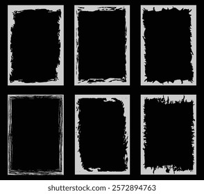 Grunge Frames, Corners, Background and Textures. Grunge border set. Dirty borders collection on black background.	