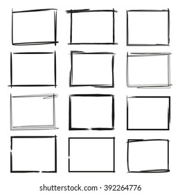 grunge frames isolated vector, hand drawn rectangles