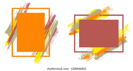 Grunge frames with paint brush strokes vector set. Box borders with painted brushstrokes backgrounds. Educational graphics design flat frame templates for banners, flyers, posters, cards.