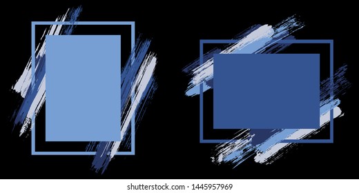 Grunge frames with paint brush strokes vector collection. Box borders with painted brushstrokes on black. Educational graphics design flat frame templates for banners, flyers, posters, cards.