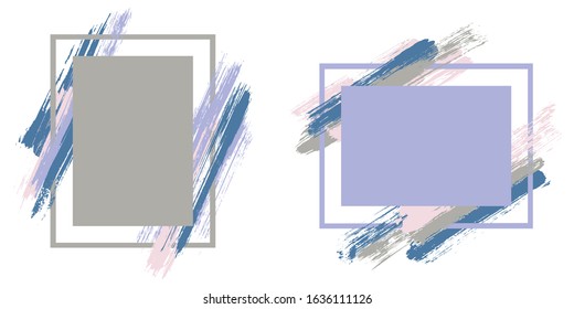 Grunge frames with paint brush strokes vector collection. Box borders with painted brushstrokes backgrounds. Advertising graphics design empty frame templates for banners, flyers, posters, cards.