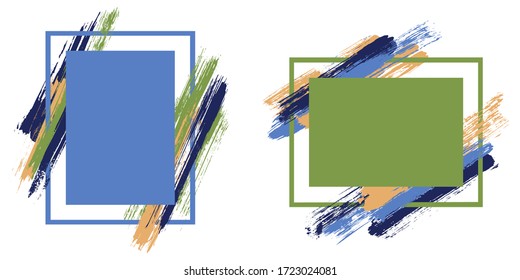 Grunge frames with paint brush strokes vector set. Box borders with painted brushstrokes backgrounds. Educational graphics design flat frame templates for banners, flyers, posters, cards.