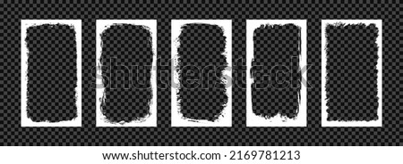 Grunge frames for photo collage, stories and social network media. Template with brush stroke. Rectangular border with grunge overlay. Set of vector illustrations isolated on transparent background.