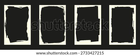 Grunge frames with rough brush texture template collection. Photo frames for social media. Vector illustration.
