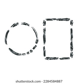 Grunge frames set. Hand drawn decorative doodle black ink paint brush stroke borders, freehand scribbled line, circle, rectangle geometric shapes. Vector illustration