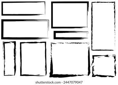 Grunge frames set. Textured borders collection. Artistic rectangle shapes. Vector illustration. EPS 10.
