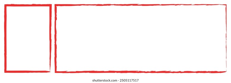 Grunge frames vector set, red square shape borders with scratched rough edges. Grungy old texture, dirty weathered vignettes or photo frames, decorative design elements isolated on white background