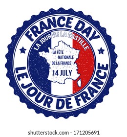 Grunge France day rubber stamp on white, vector illustration