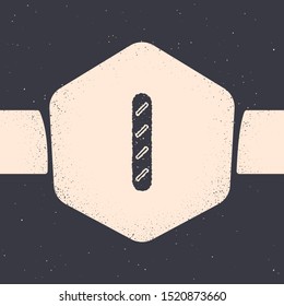Grunge French baguette bread icon isolated on grey background. Monochrome vintage drawing. Vector Illustration