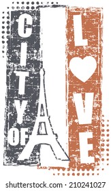 Grunge french flag with eiffel tower and inscription 'City of love'