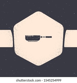 Grunge Frying pan icon isolated on grey background. Fry or roast food symbol. Monochrome vintage drawing. Vector Illustration