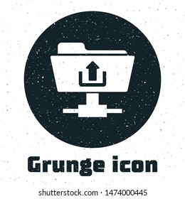 Grunge FTP folder upload icon isolated on white background. Software update, transfer protocol, router, teamwork tool management, copy process.  Vector Illustration