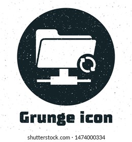 Grunge FTP sync refresh icon isolated on white background. Software update, transfer protocol, router, teamwork tool management, copy process.  Vector Illustration